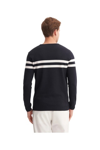 Cazador Slim Fit Viskon Kumaş Basic İki Çizgili Bisiklet Yaka Kazak Lacivert