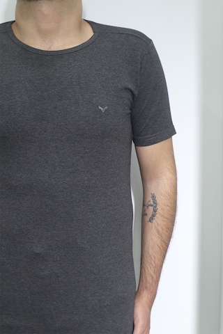 Santa Dmctekstil Erkek Düz Spor Kesim Dar Kalıp Bisiklet Yaka Basic T-shirt Füme