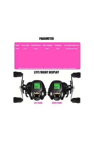 Motion003 Ouyalıne Siyah Tx800 Sağ El Alüminyum Baitcasting Olta Makarası Dijital Ekran Usb Şarj 7.2:1 Dişli 10kg Tuzlu Su