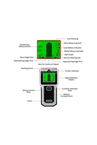 Vkemall T30 Duvar Dedektörü: Çelik/metal/ağaç/tel Tespiti, 5 Mod, 38mm/60mm/51mm Derinlik, Lcd Ekran, Seviye Ve Cetvel Özelliği, Pil İle