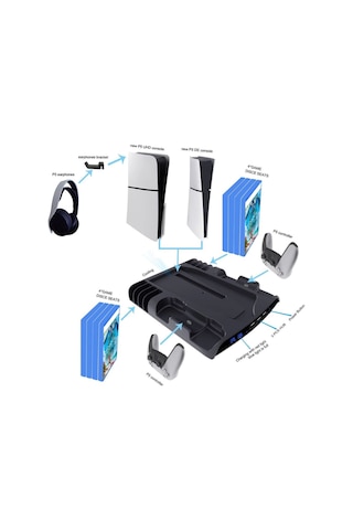 P5d-002 Ps5 Slim Disk/ps5 Slim Dijital Uyumlu Stand Şarj Cihazı Soğutucu Fan