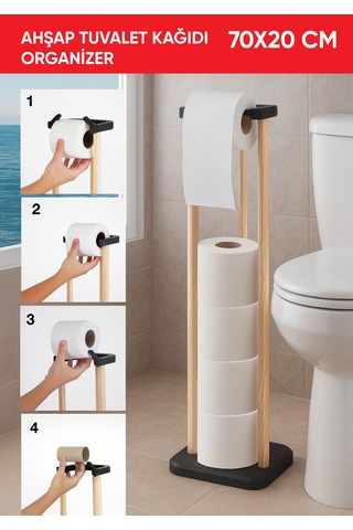 Nwood Np01 Masif Ahşap Organik Dekoratif Banyo 70x20 Tuvalet Kağıdı Organizeri Ve Istif Alanı Açık Ahşap