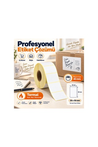 30x50 Rulo Ribonsuz Termal Barkod Etiketi 40 Mm Masura 1000 Sarım 50