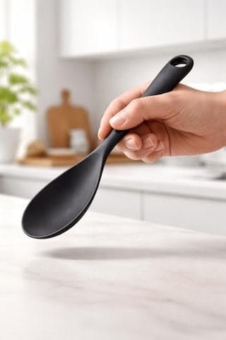 Isıya Dayanıklı Silikon Pilav Kaşığı Yanmaz Yapışmaz Esnek Mutfak Kaşığı Ergonomik Saplı Çizmez Tencere U