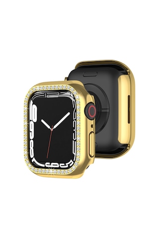 Apple Uyumlu  Watch 5 6 44 MM Tek Sıra Parlak Taşlı Rubber Kasa Kap