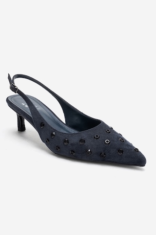 Luvishoes Lorex Lacivert Süet Taşlı Kadın Topuklu Ayakkabı Lacivert