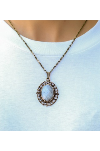 Doğal Taş Aytaşı Doğal Taşlı Otantik Kadın Kolye 45 Cm Zincirli Euk13ay Beyaz