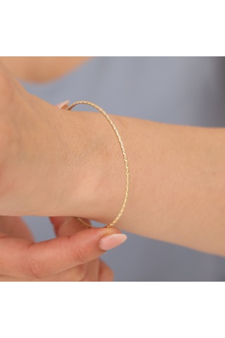 925 Ayar Altın Mikron Kaplama Desenli Ajda Gümüş Bilezik - Bv00104 Gold