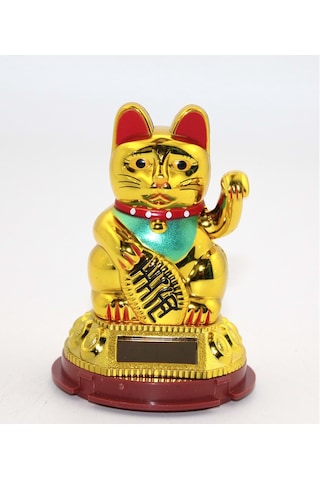 Feng Shui El Sallayan Bereket Ve Şans Kedisi - Güneş Enerjili- Maneki Neko - 9 Cm