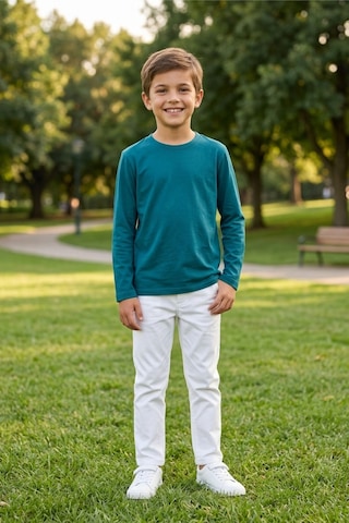 Kiagu Erkek Çocuk Uzun Kollu Basic Düz Tişört %100 Pamuk Bisiklet Yaka T-shirt 2-13 Yaş Yeşil