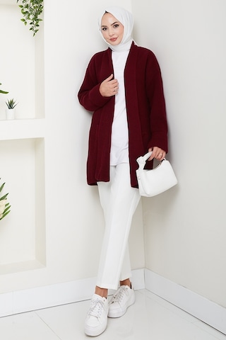 Enfil Şal Yaka Triko Hırka 1598 - Bordo Bordo