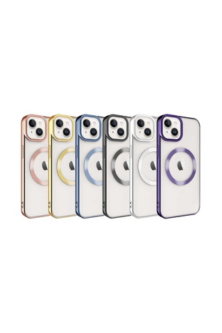 Apple Uyumlu iPhone 14 Plus Kılıf M-safe Wireless Şarj Özellikli Zore Setro Silikon Gold
