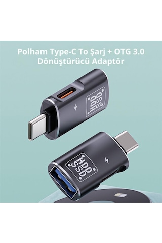 Polham 2in1 Type C To Type C Ve Usb Çevirici Otg Adaptör, Şarj Ve Data Aktarım Otg Çeviricisi