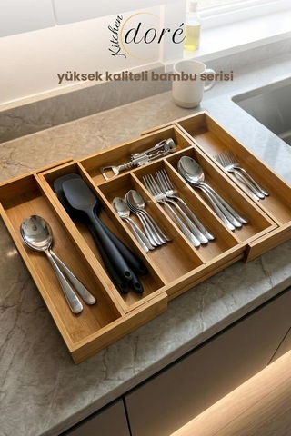 Bambu Kaşıklık Bölmeli Ayarlanabilir Çekmece Içi Kaşıklık Çatallık Çok Renkli