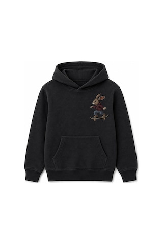 Esila Kids Erkek Çocuk Kapüşonlu Baskılı Sweatshirt Kanguru Cepli Günlük Hoodie Antrasit