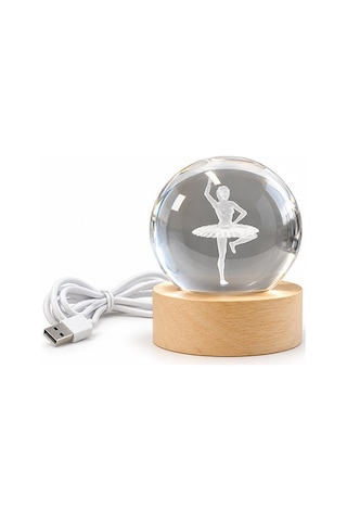 Balerin Figürlü Led Işıklı Mini Cam Küre - Ahşap Standlı