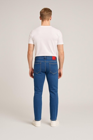 Erkek Slim Fit Dar Paça Esnek Likralı Denim Jeans Kot Pantolon - 7410 Mavi