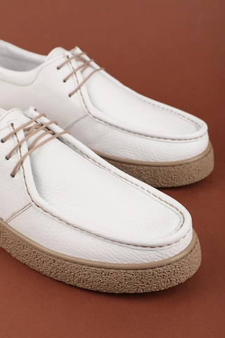 Gondol Erkek Hakiki Deri Casual Derby Ayakkabı Moc-toe Cz.102 Beyaz