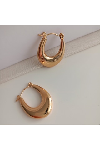 Lente Aksesuar Gold Renk Çelik Bold Damla Küpe - Suya Dayanıklı Modern Tasarım Altın