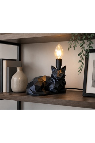 3d Baskı Siyah Kedi Figürlü Dekoratif Masa Lambası