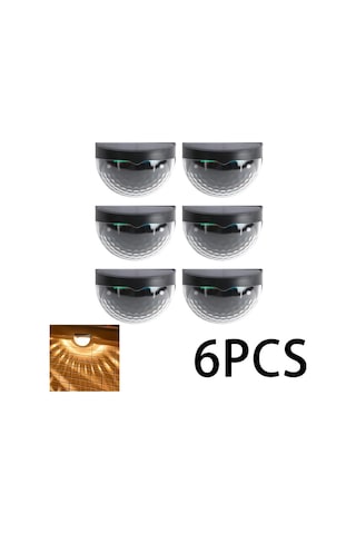 Motion003 6'lı Paket Kara Kabuk Sıcak Işık Güneş Enerjili Led Duvar Lambası Dış Mekan Bahçe Ve Merdiven Aydınlatma Abs Malzeme Ahşap