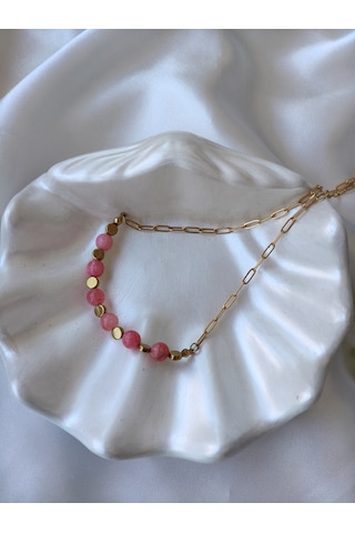 Gül Kuvars Doğaltaş Kolye Açık Pembe