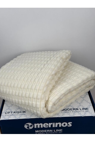Merinos Twist Tek Kişilik Battaniye Seti Krem Krem