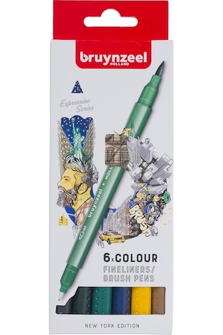 Bruynzeel New York Edition Fineliner Çift Taraflı Brushpen 6 Renk