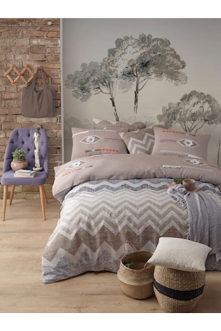 Yatak Örtüsü Seti & Nakışlı Nevresim Takımı Bej 9 Parça Bej