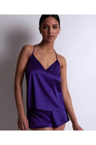 Aubade Silk Desire Ince Askılı Üst, V Yaka Ve Derin Sırt Dekoltesi, Gipür Detaylı, Esnek Ipek Kumaş Mor