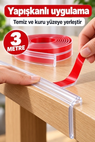 Mucit Home 3 Metre Şeffaf Silikon Masa Kenar Koruyucu Bant Bebek Çocuk Güvenlik Köşe Koruyucu, Darbe Önleyici Yapışkanlı Diğer