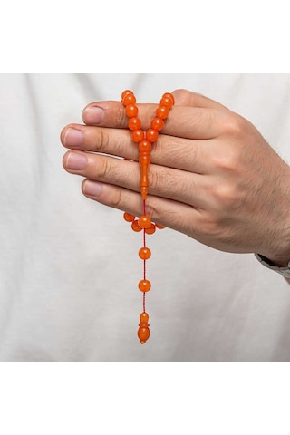 Yuvarlak Sıkma Kehribar Tesbih T9023 Gümüş