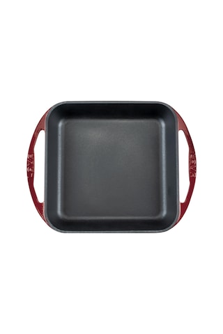 Lava Döküm Kare Kızartma Tavası Döküm Demir Yekpare Çift Kulplu Ölçü 26x26cm.-bordo Bordo