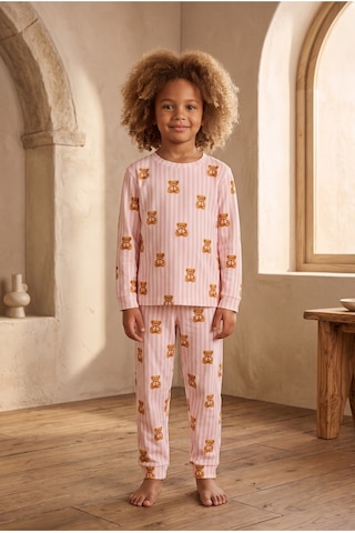 Katia&bony Kız Çocuk Teddy Desenli Pijama Takımı Pembe Desenli