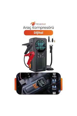 Dijital Araç Lastik Şişirme Kompresörü 150 Psı Taşınabilir Hava Pompası Led Ekran