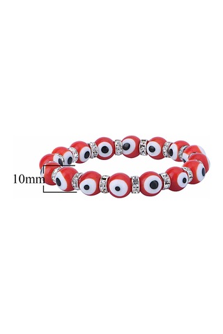 Stretch 10 Mm Kırmızı Renk Nazar Boncuklu Kristal Taşlı Rondela Bileklik Diğer