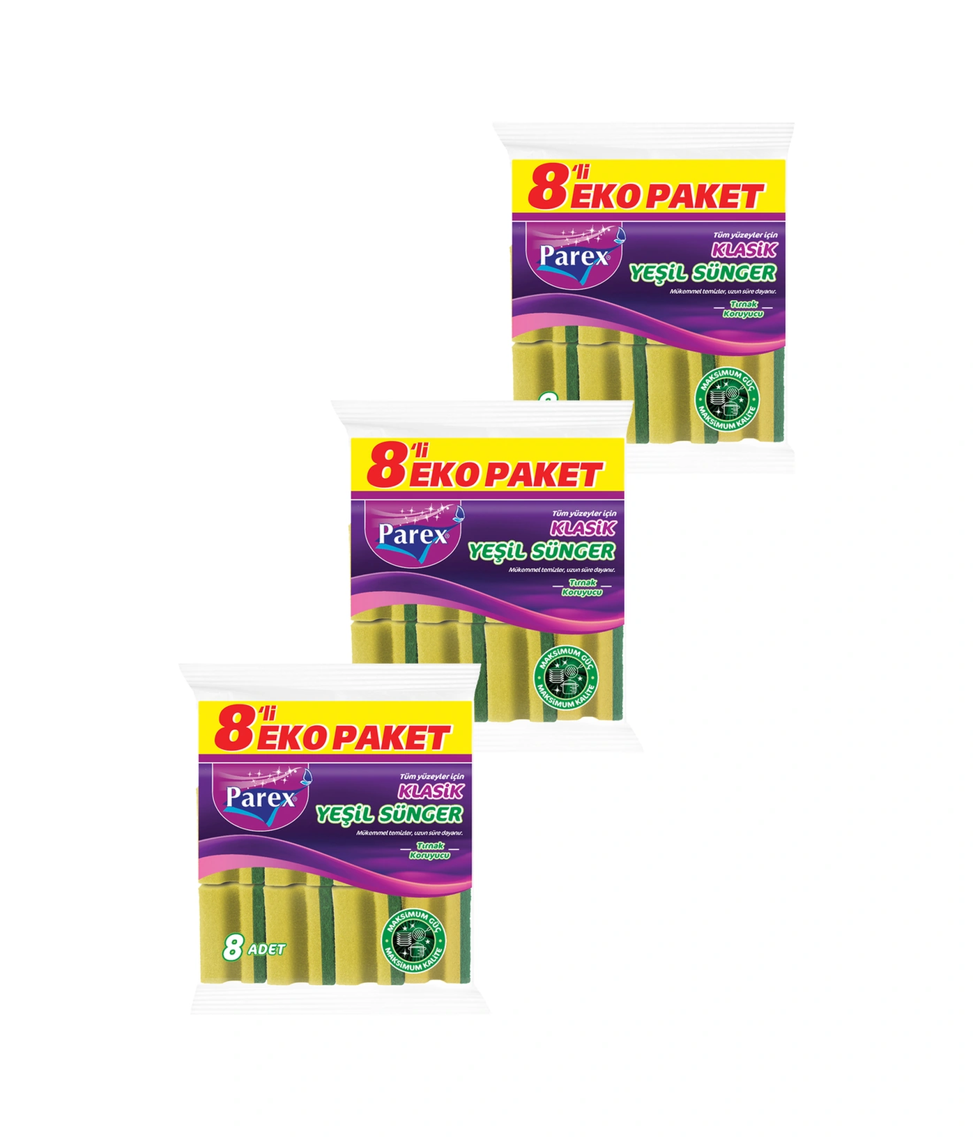 Klasik Oluklu 8'li Yeşil Sünger Üçlü Paket