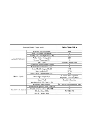 Armak PGA-7000 MEA 7 Kva Monofaze Benzinli Portatif Jeneratör