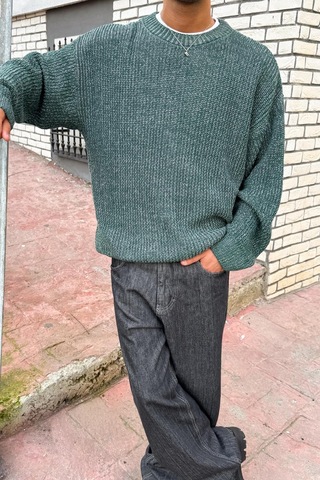 Flaw Örgü Model Triko Kazak Yeşil-28489 Yeşil