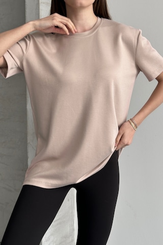 Balenbi Kadın Modal Bisiklet Yaka Basic Yarım Kollu T-shirt 1211 Bej