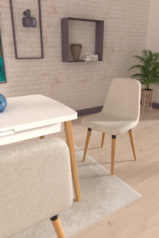 Vilinze Tosya Sandalye Avanos Ahşap Mdf Açılır Mutfak Masası Takımı - 70x120+30 Cm Krem