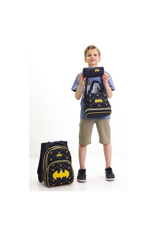 Batman Temalı Erkek Çocuk 3 Lü Okul Çanta Seti Süper Kahraman Sırt Çantası Beslenme Çantası Kalemlik Siyah