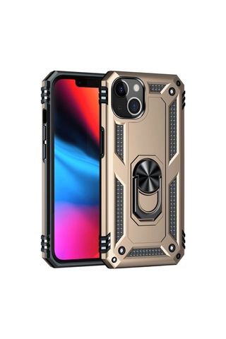 Apple iPhone Uyumlu , 13 Kılıf Sofya Yüzüklü Silikon Kapak - Gold