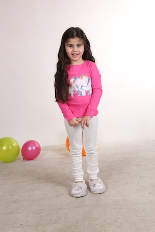 Teenyweenykids Fil Baskı Pijama Takımı Koyu Pembe Koyupembe