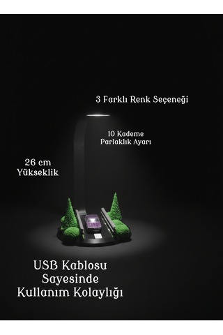 Dekoratif Yol Konseptli Led Masa Lambası - Gece Lambası - Diecast Araç Sergileme Standı - Ofis Ve Oyuncu Masası Hediyesi Siyah