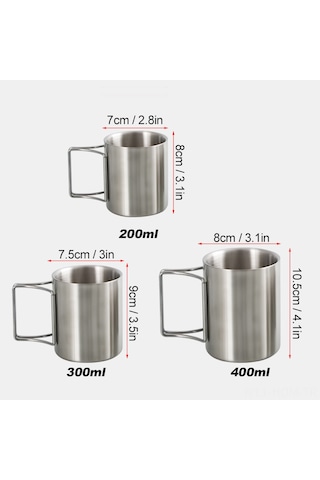 Kamp Kupası 200ml/300ml/400ml Paslanmaz Çelik Su Kupası Çay Kupası Kahve Fincanı Katlanabilir Kulplu Açık Hava Kampı Yürüyüşü Sırt Çantası İçin Diğer Çok Renkli