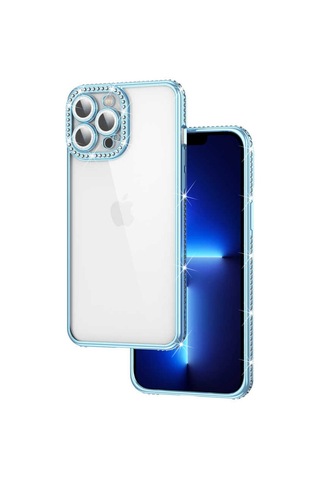 Apple Uyumlu iPhone 12 Pro Max Uyumlu Kamera Korumalı Taşlı Zore Mina Kılıf-mavi Mavi -
