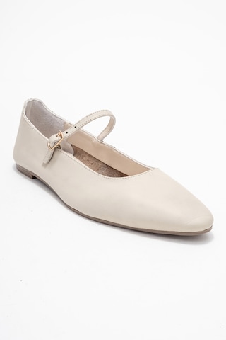 Luvishoes Luvi Shoes Lunaıre Ekru Hakiki Deri Tek Bantlı Sivri Burun Kadın Babet Ayakkabı Ekru
