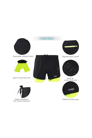 Ordu Yeşili Lixada Erkek 2'si 1 Arada Koşu Şortu Çabuk Kuruyan Nefes Alabilir Aktif Eğitim Egzersiz Koşu Bisiklete Binme