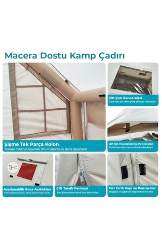Habl 8 Kişilik 8 m2 4 Mevsim Şişme Çadır 320x250x220 CM - Bej